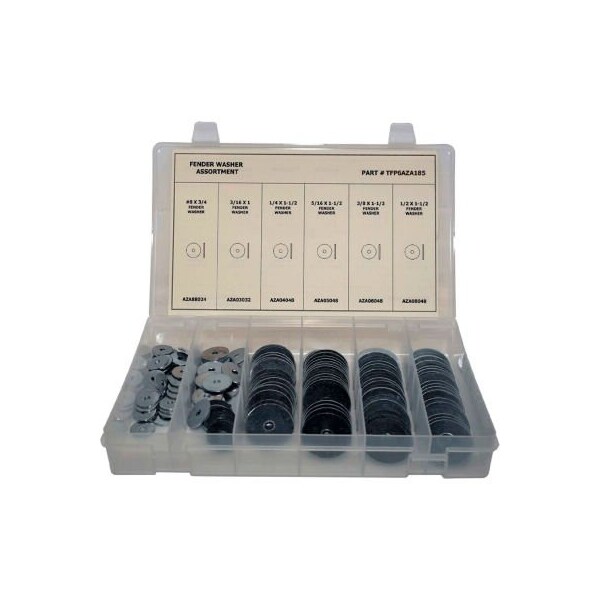 185 Piece Fender Washer Assortment - #8 to 1/2in - Grade 2 - Steel - Zinc
